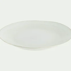 Assiette plate en grès avec liseré beige D28cm - blanc ventoux