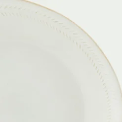 Assiette plate en grès avec liseré beige D28cm - blanc ventoux