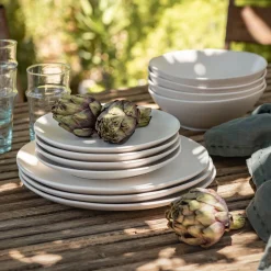 Assiette plate en grès D27,5cm - blanc ventoux
