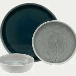 Assiette plate en grès D27cm - bleu niolon