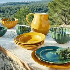 Assiette plate en grès D27,4cm - jaune