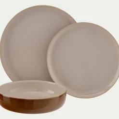 Assiette plate en grès D27,5cm - brun laquier