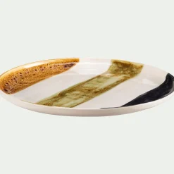 Assiette plate en grès peint D27cm - marron
