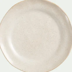Assiette plate mouchetée en porcelaine D27cm - blanc dune