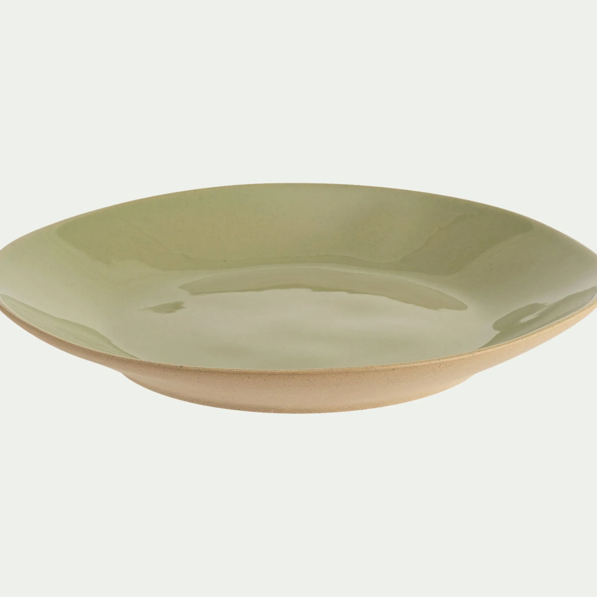 Assiette plate organique en grès D26,7cm - vert avocado