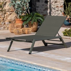 Bain de soleil en métal et toile - vert cèdre