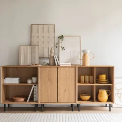 Bibliothèque 2 cases avec portes en bois L70xl36xH70cm - bois clair