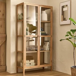 Bibliothèque en chêne et verre - bois clair