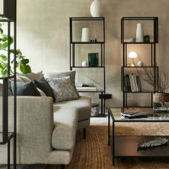 Bibliothèque en verre et métal - noir L60xP30xH170cm