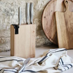 Bloc 4 couteaux de cuisine en inox avec support en hévéa - naturel