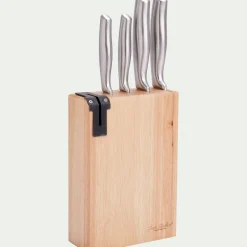 Bloc 4 couteaux de cuisine en inox avec support en hévéa - naturel