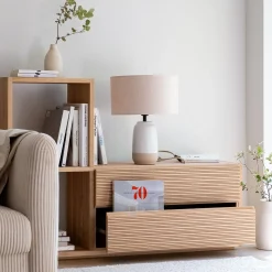 Bloc de 2 grands tiroirs en chêne strié L82cm - bois clair