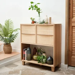 Bloc de 2 tiroirs en chêne et raphia L40cm - bois clair