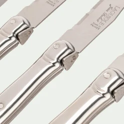 Bloc en bois de 6 couteaux à steak en acier - gris métallisé