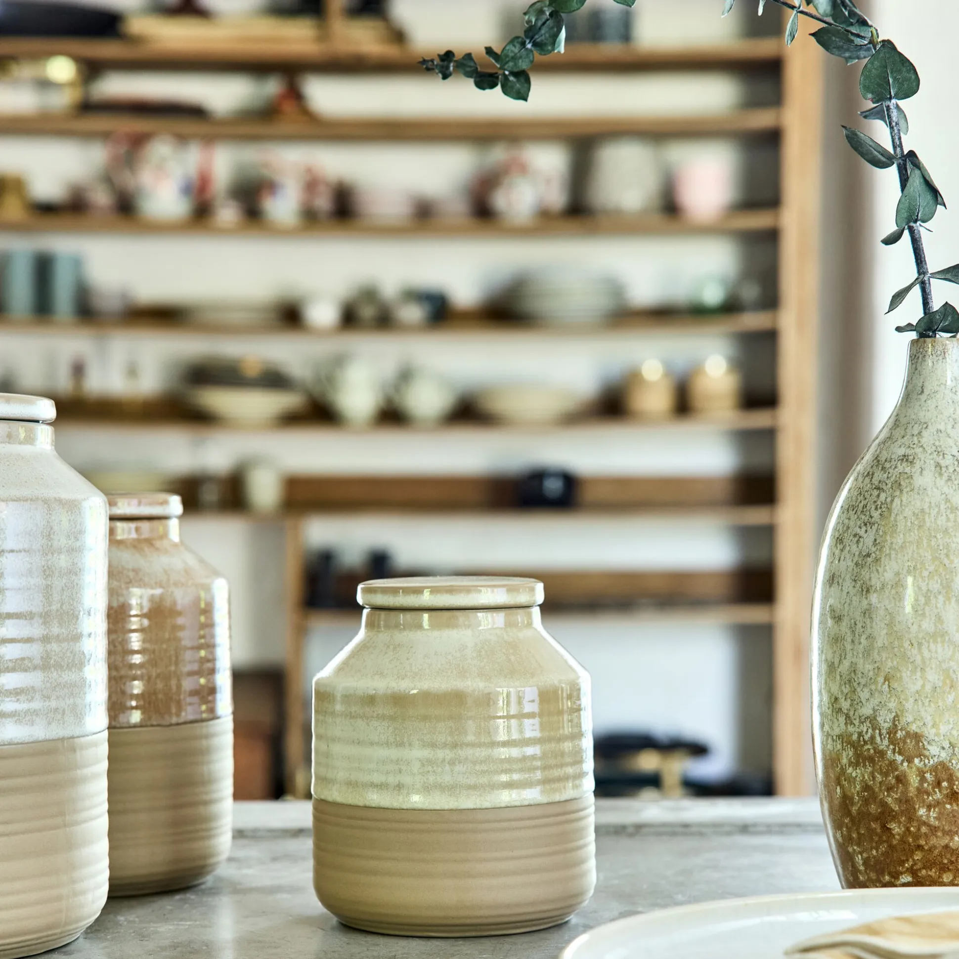 Bocal avec couvercle 0,75L en grès - beige