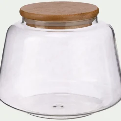 Bocal conique en verre avec couvercle en bambou 1L - transparent