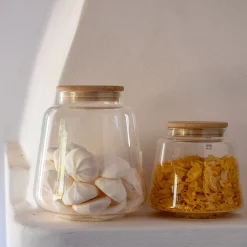 Bocal conique en verre avec couvercle en bambou 2,2L - transparent