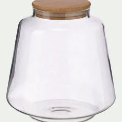 Bocal conique en verre avec couvercle en bambou 2,2L - transparent