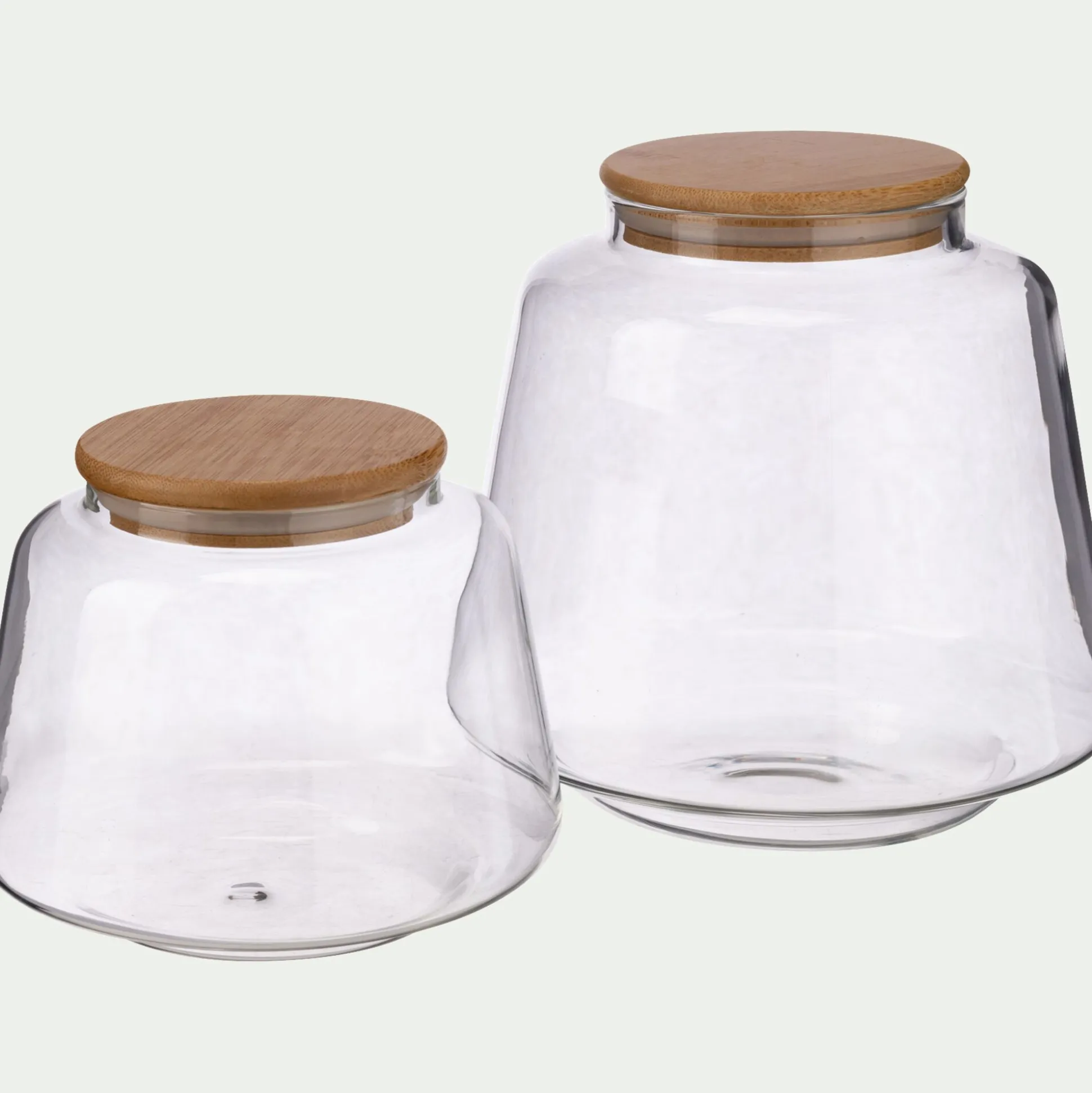 Bocal conique en verre avec couvercle en bambou 2,2L - transparent