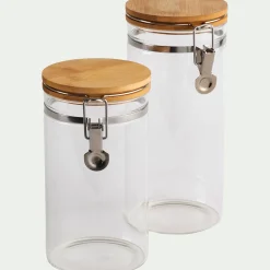 Bocal en verre avec couvercle en bambou 1L - transparent