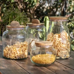 Bocal en verre avec couvercle en manguier 3L - transparent