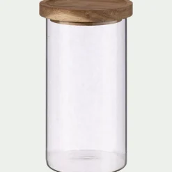 Bocal en verre avec couvercle en acacia 1L - transparent