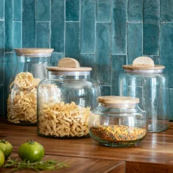 Bocal en verre avec couvercle en manguier 1,25L - transparent