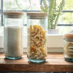 Bocal en verre recyclé avec couvercle en bois 82cl - transparent