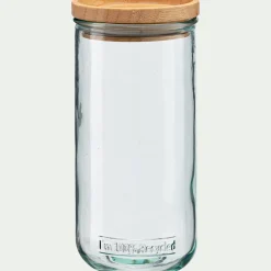 Bocal en verre recyclé avec couvercle en bois 82cl - transparent