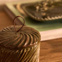 Boite déco en céramique D9,1xH7,5cm - marron