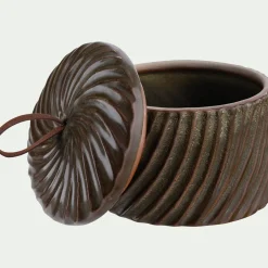 Boite déco en céramique D9,1xH7,5cm - marron