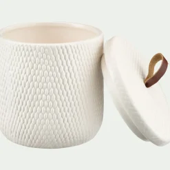 Boite déco en grès - blanc D11xH11cm