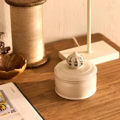 Boite déco en grès D10xH9,8cm - blanc