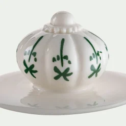 Boite déco en grès D10xH9,8cm - blanc