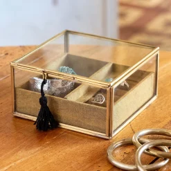 Boite en laiton et en verre 15,5x15,5x8cm - doré