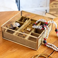 Boite en laiton et en verre 21x21x8cm - doré