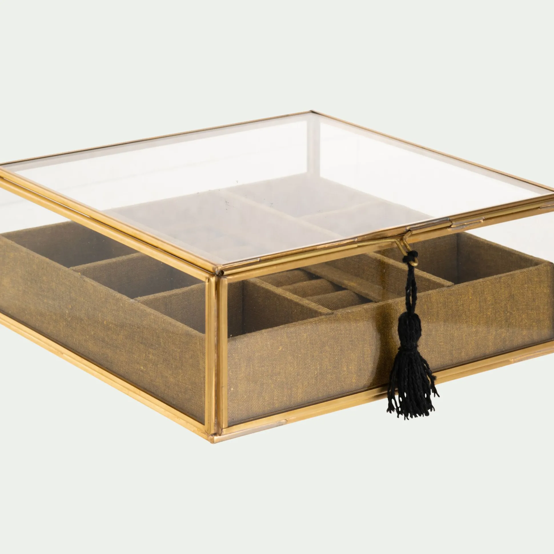 Boite en laiton et en verre 21x21x8cm - doré