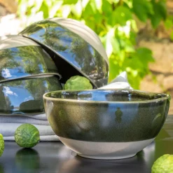 Bol organique en grès D16cm - vert cèdre