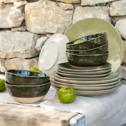 Bol organique en grès D16cm - vert cèdre