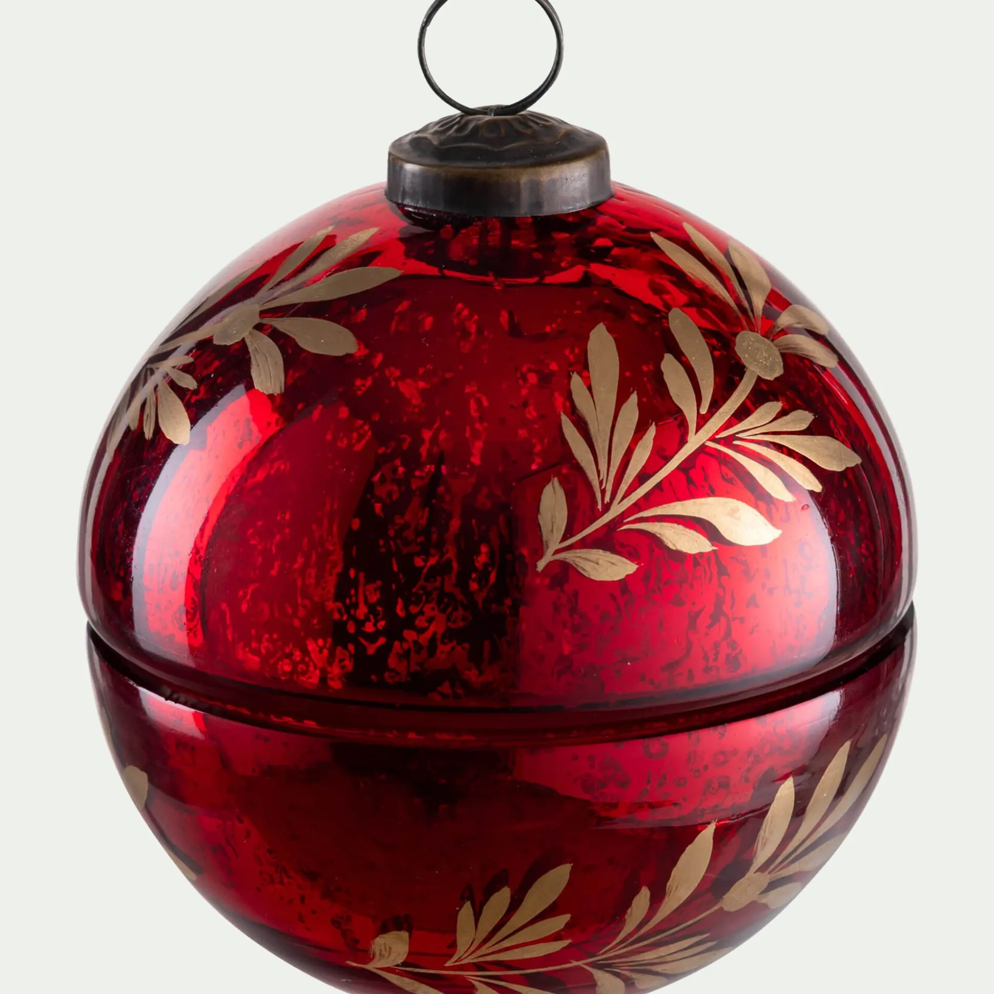Boîte déco boule de Noël en verre D10cm - rouge