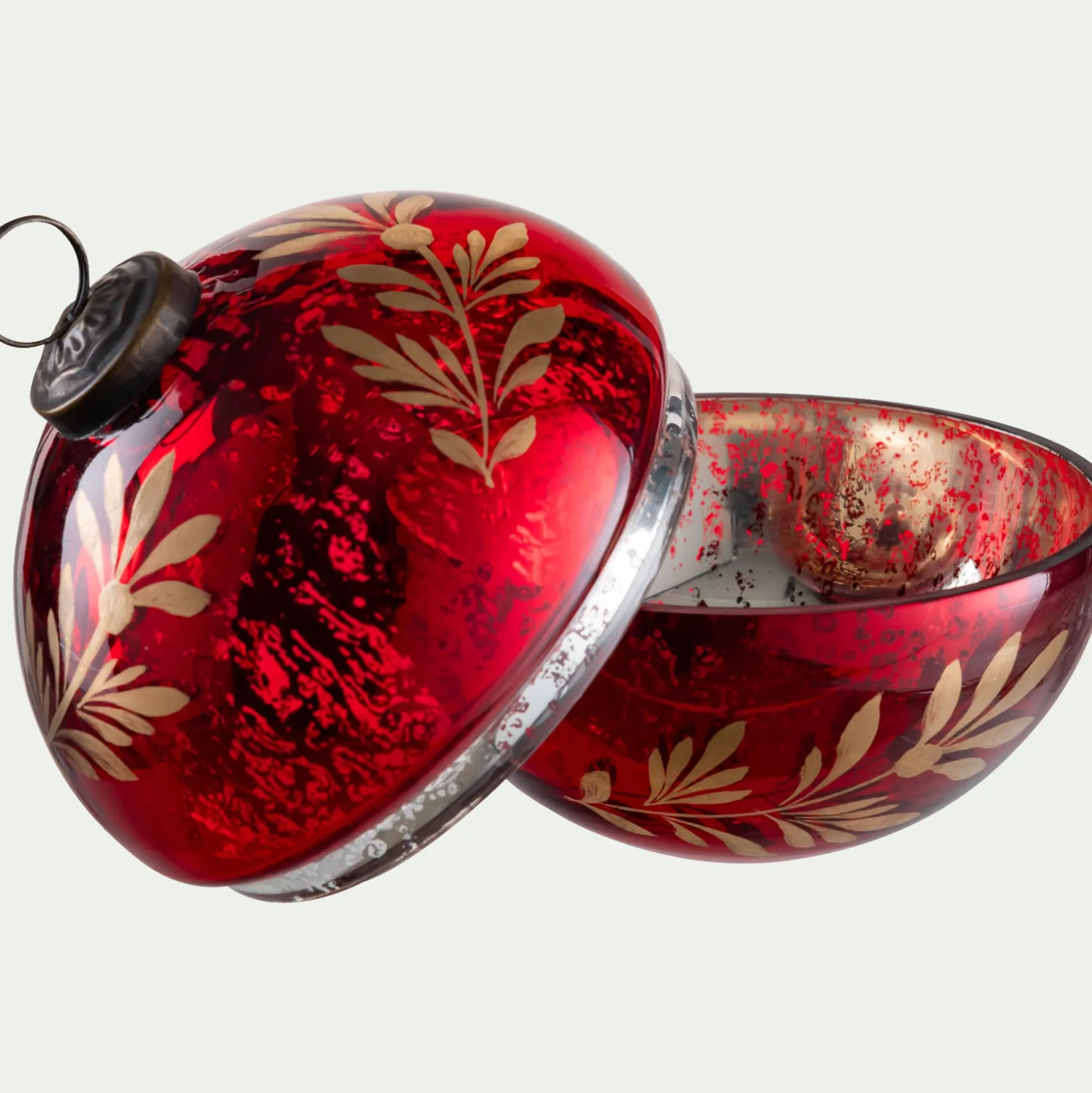 Boîte déco boule de Noël en verre D10cm - rouge