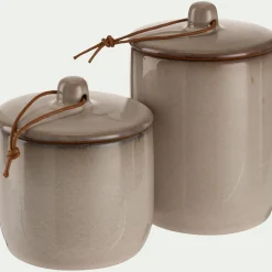 Boîte déco en grès H13,5cm - gris