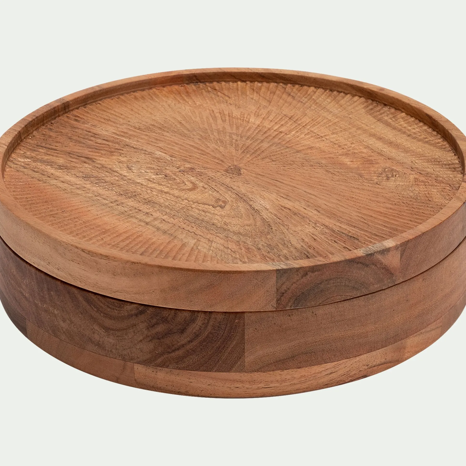 Boîte déco ronde en acacia D25xH7cm - bois foncé