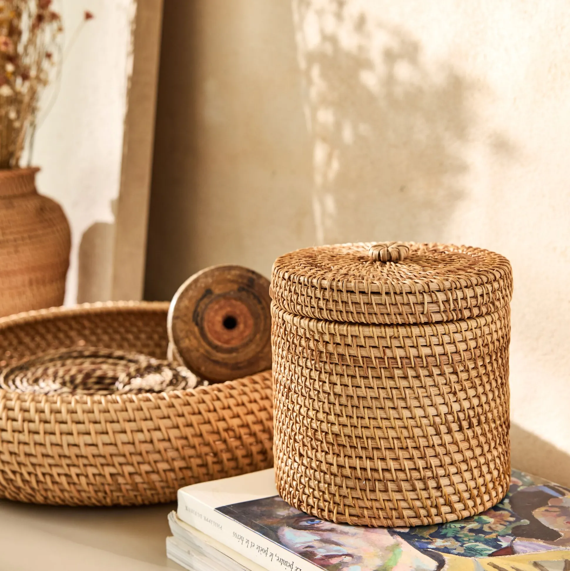 Boîte déco ronde en rotin D15xH15cm - naturel