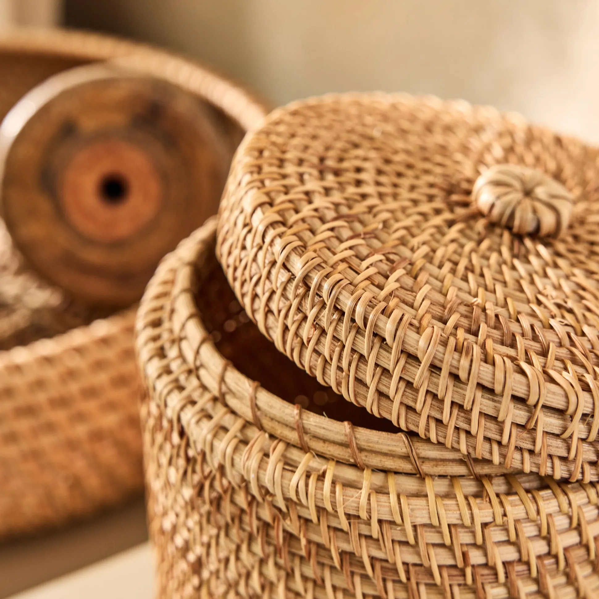 Boîte déco ronde en rotin D15xH15cm - naturel