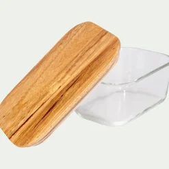 Boîte rectangulaire en verre avec couvercle en bois H7,90cm