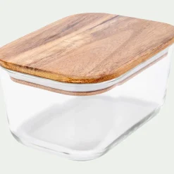 Boîte rectangulaire en verre avec couvercle en bois H7,90cm