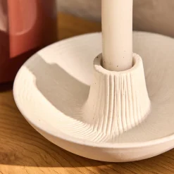Bougeoir rond en grès D14xH5cm - blanc