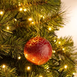 Boule de Noël à motif en papier mâché peinte à la main D7cm - rouge