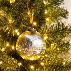 Boule de Noël à relief en verre D10cm - argenté